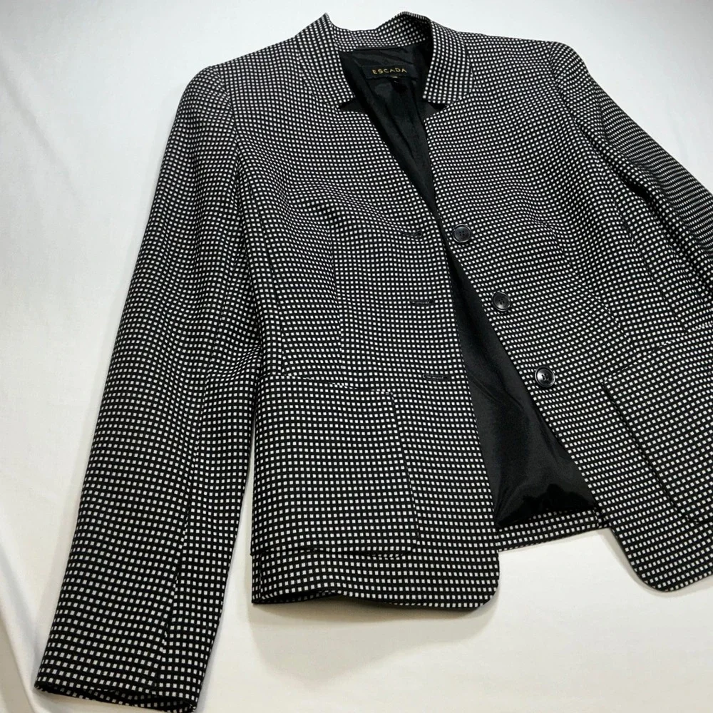 ESCADA Blazer Black & White Checkered Print Career‎ Business Casual Coat